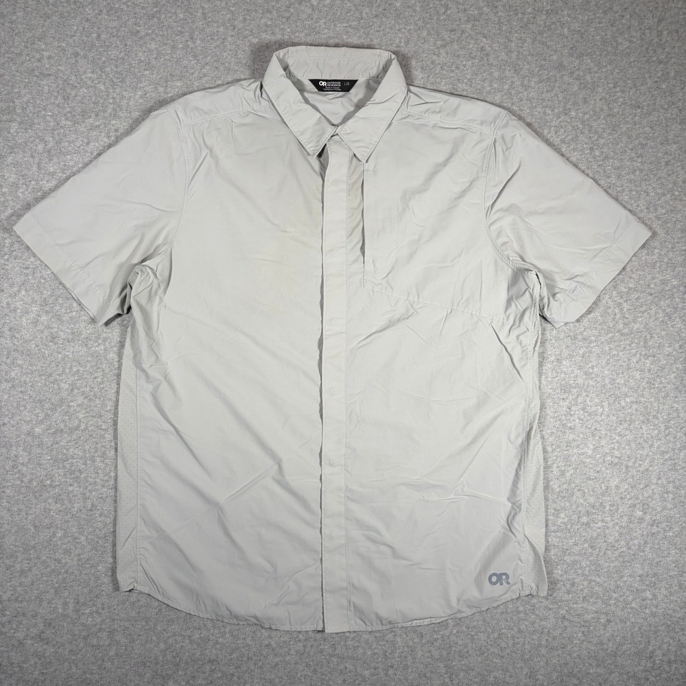Outdoor Research Astroman Air Short Sleeve Shirt Men Large Gray Hiking Tech Snap